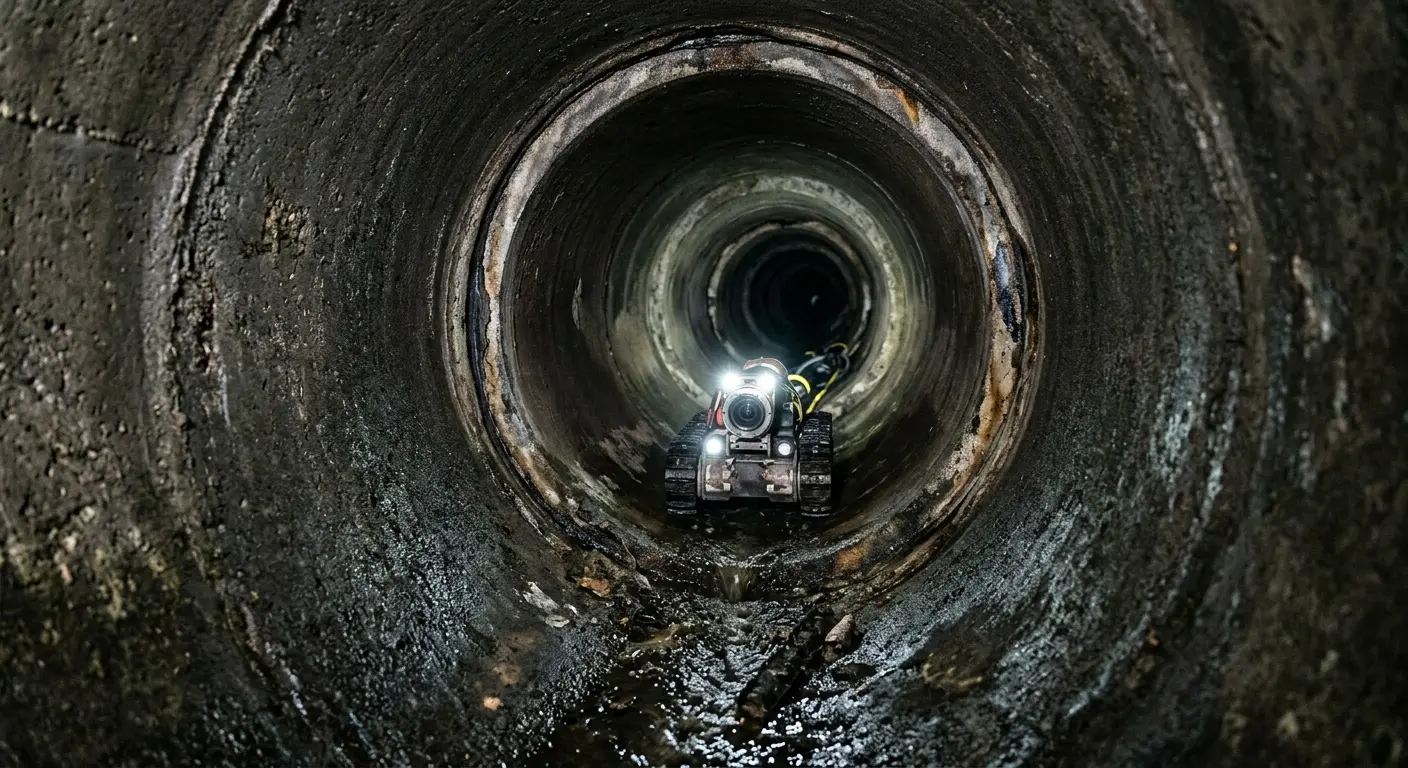 Robotic sewer camera inspecting pipe interior for Sewer Line Repair in Leonia